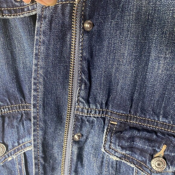American Eagle Jean Jacket Button Zip Up Women Blue Pockets SZ Small Oversized - Picture 7 of 12